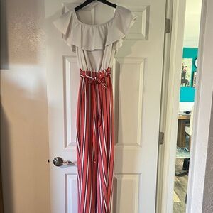 Blue Rain Red and White Striped Jumpsuit